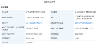万科新增股权冻结5.7亿，冻结期限为3年