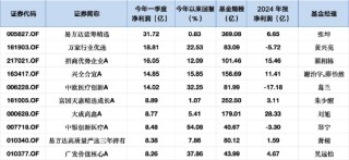 今年来十大盈亏基金盘点：易方达蓝筹31亿净利润领跑，中欧医疗创新A一季度强势扭亏14亿