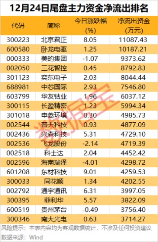 主力资金 | 尾盘大幅加仓股出炉