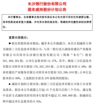 长沙银行股价创历史新高！湖南三力IPO持股7年首次减持