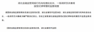 湖北金融监管局银行机构检查处处长、一级调研员许廉甫接受纪律审查和监察调查