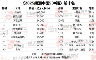 2025胡润中国500强发布：美团退出前十，位列第17位