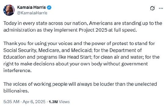 美国前副总统哈里斯：感谢美民众运用自己的声音和抗议的力量  第1张