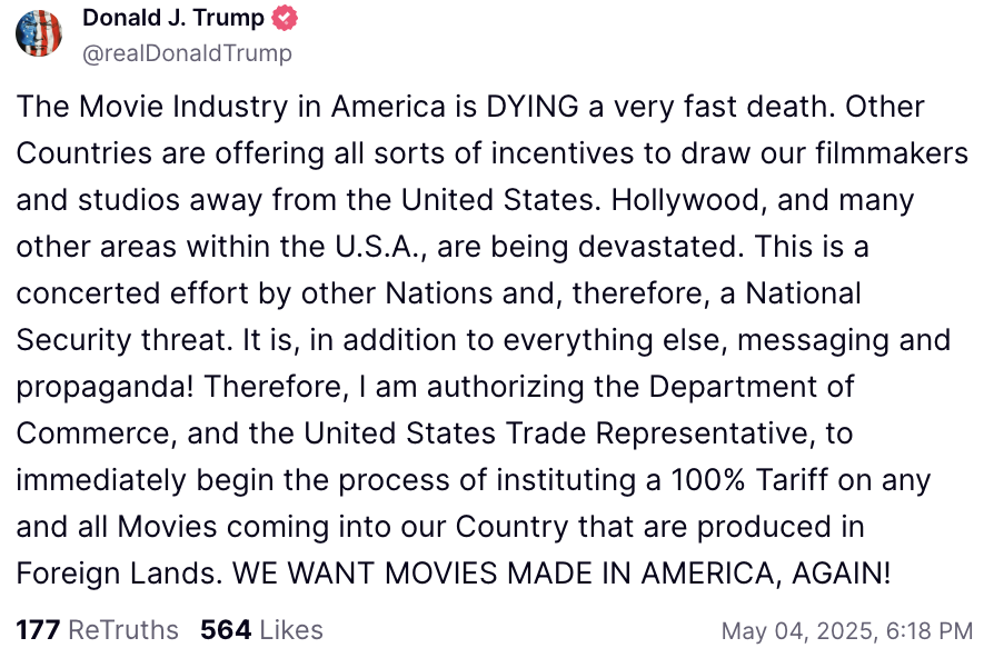 电影关税！特朗普关税大战开辟新战场  第1张