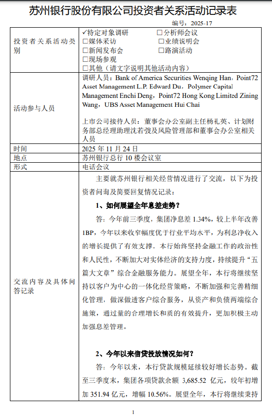苏州银行：2025年全年利润分配总额及现金分红比例将根据全年最新经营情况确定  第1张