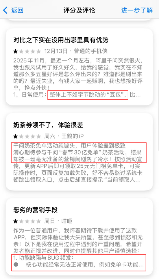 千问靠“一分钱奶茶”获客一度致系统宕机 应用评分下降、差评投诉激增被激进营销反噬？  第4张