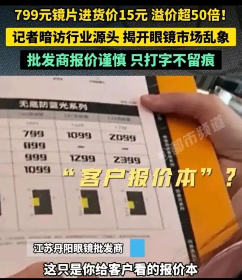 央视315曝光眼镜暴利真相：15元镜片卖799溢价53倍，防蓝光竟是“智商税”！  第1张