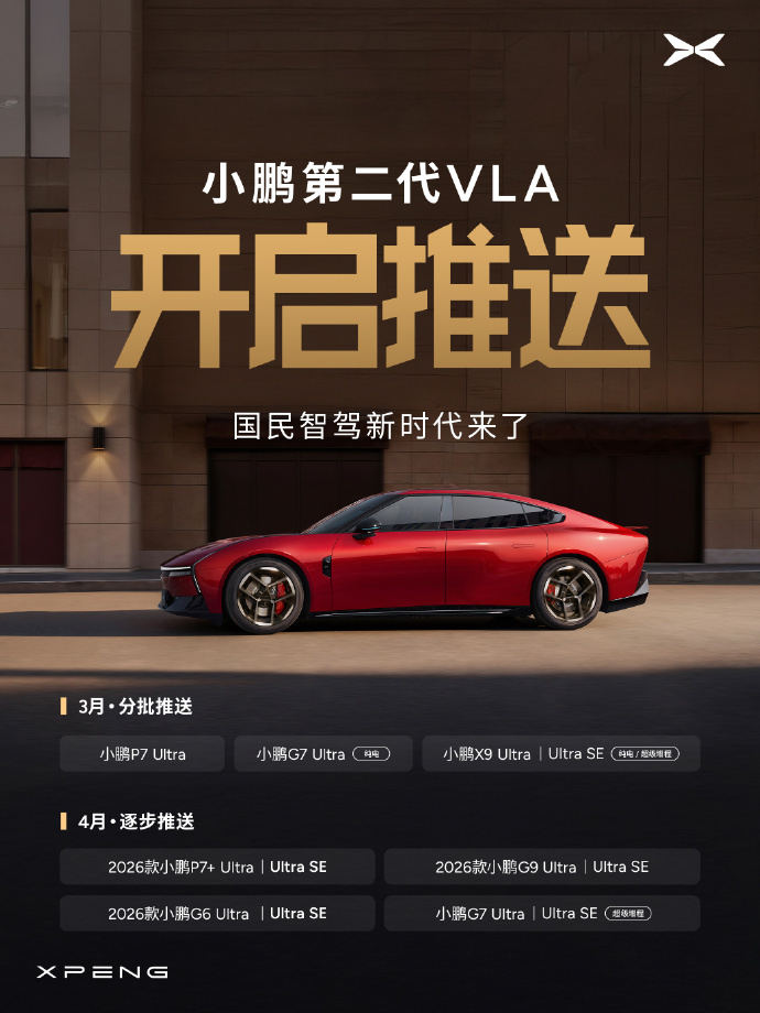 小鹏第二代VLA开启推送，覆盖全新P7/G7/X9等Ultra版本车型  第2张
